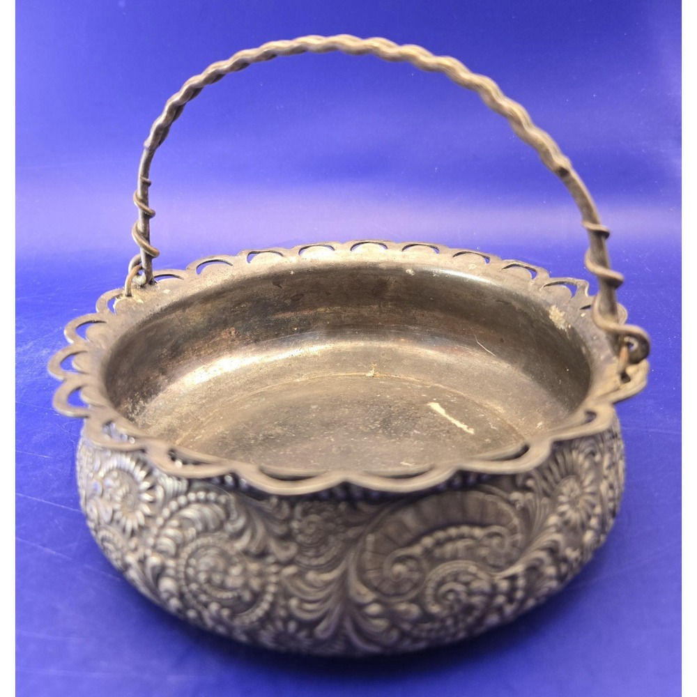 Silver‎ Plated Basket Style With Handle Antique Marked 37 Gilt B#27